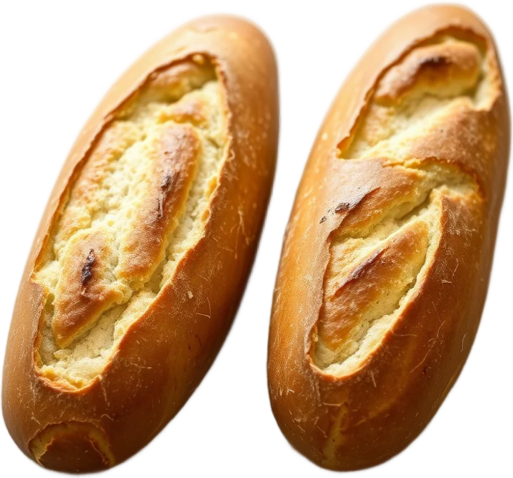 Two golden baguettes with open scores